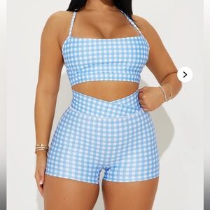 Blue Gingham Women's workout set